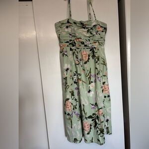Abercrombie & Fitch Strapless Floral Midi Dress in Light Sage and Peach